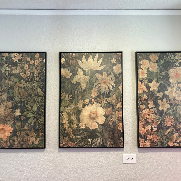 Framed Canvas Wall Art Prints Set of 3 Wildflower Botanical Floral Wall ...