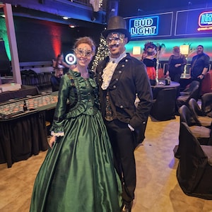 Green Victorian Premium Taffeta 19th Century Charles Dickens Fair Ball Gown, Civil War Day Dress, Historical Period Drama Theater Clothing