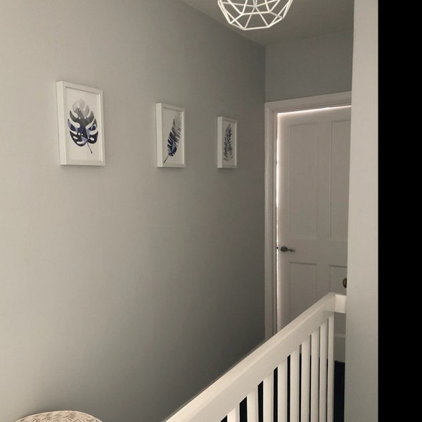 GEOMETRIC Set of 3 NAVY Blue & Grey Art Prints Tropical LEAVES ...