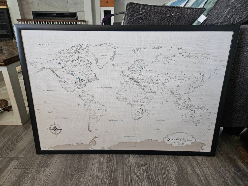 World Watercolor Map DIY - 2nd Cotton Anniversary Gifts for him or her, Travel Valentines Day | JW Design Studio