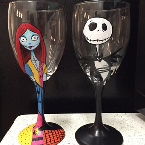 Two HAND PAINTED Wine Glasses : Your Choice of Characters 
