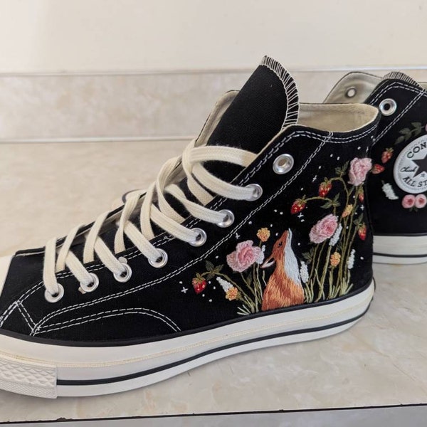 Wedding Converse for Bride, Fall Rustic Flower Embroidered Converse ...