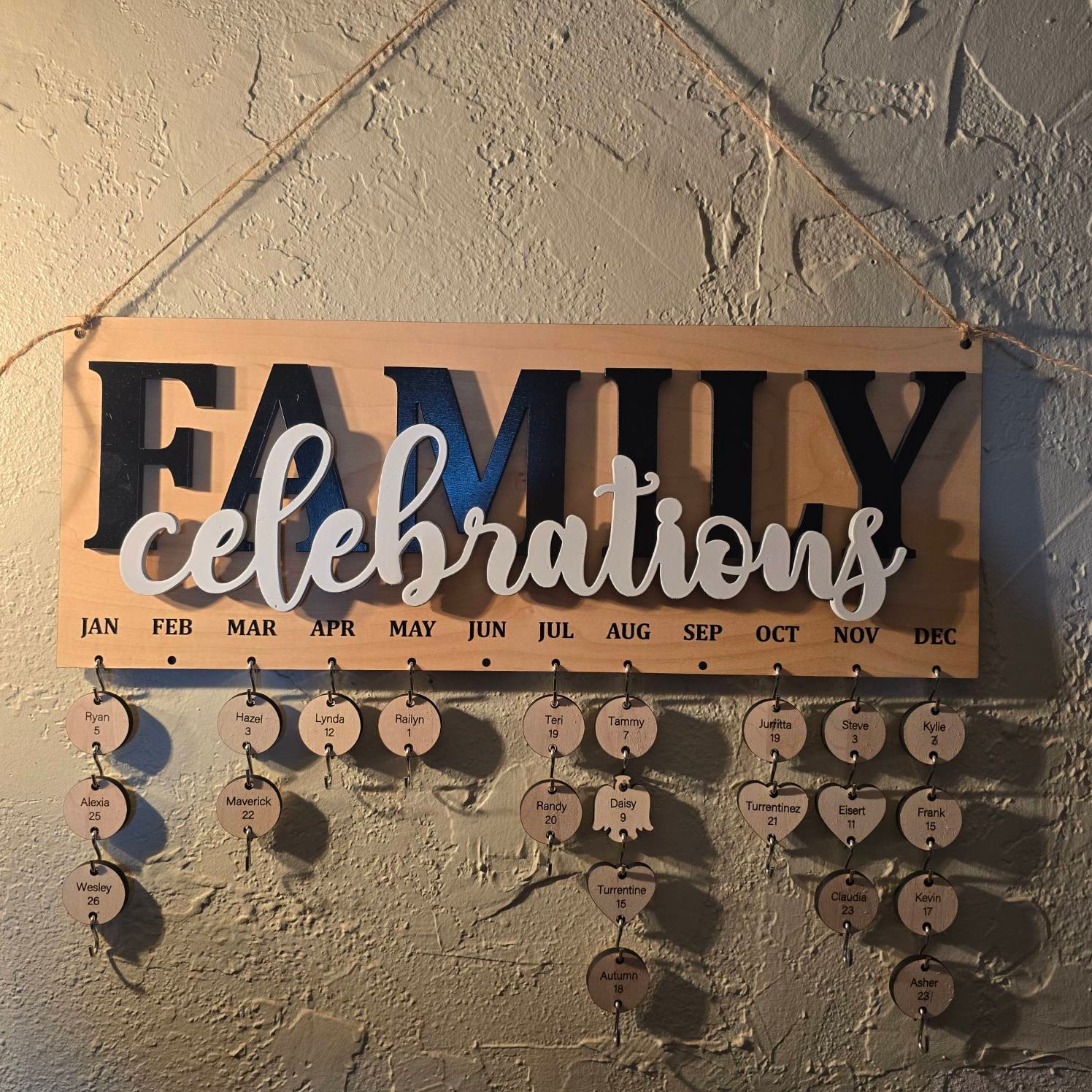 Family Celebrations Board For Birthdays and Anniversaries, Personalized and Engraved Wood Calendar Gift For Mom, Classroom Sign for Teacher