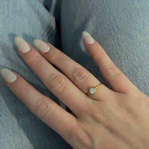 Customer photo from Taylor, Dainty Rainbow Moonstone Ring, Gold-Filled June Birthstone
