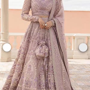 Pink Pakistani Indian Bridal Pishwas With Lehenga Maxi Dress