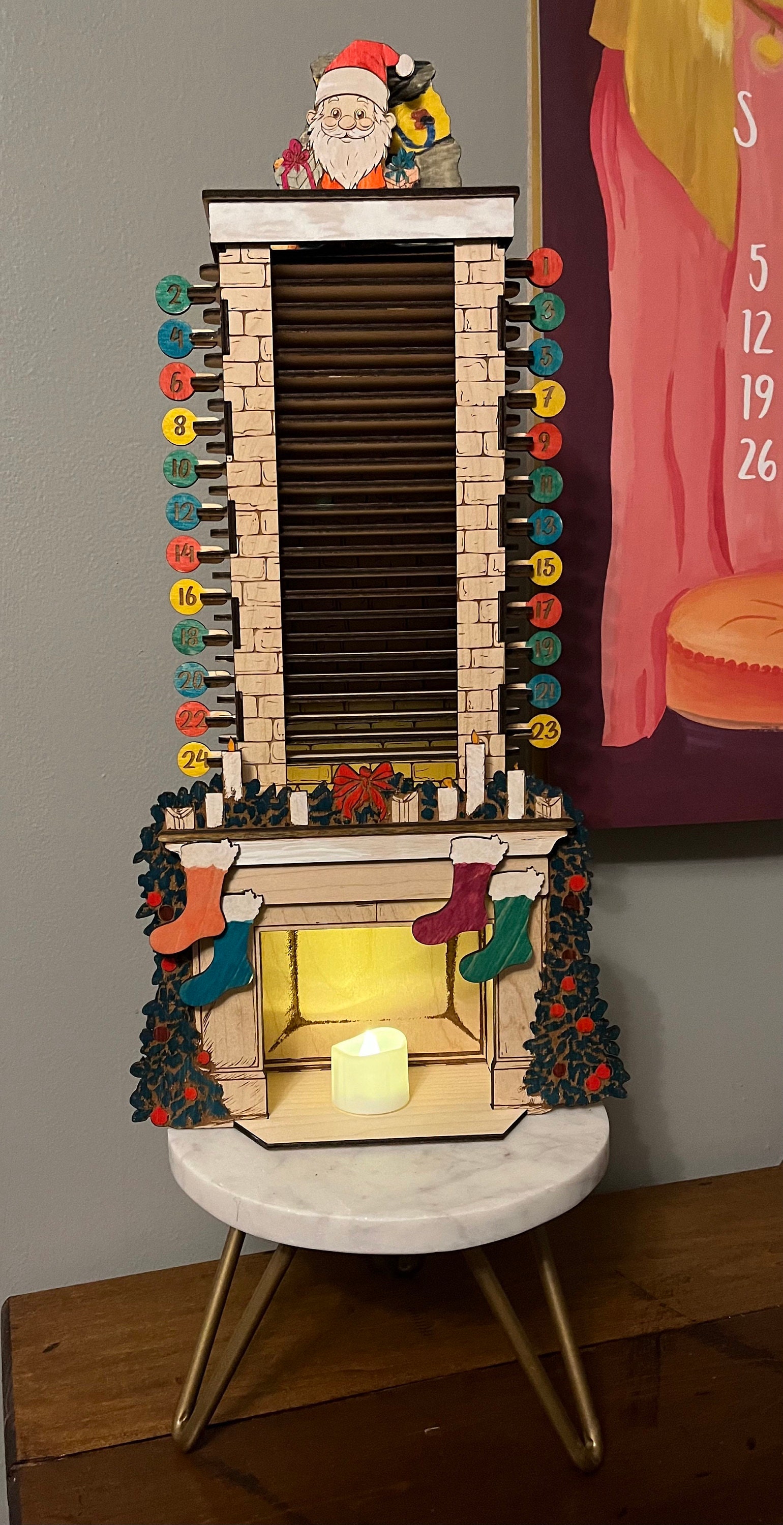 Santa in the Chimney, Christmas Advent Countdown Calendar, Laser Cutting