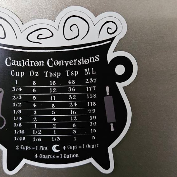 Cauldron Conversion Chart Magnet, Black, Cooking, Measurements, Baking ...