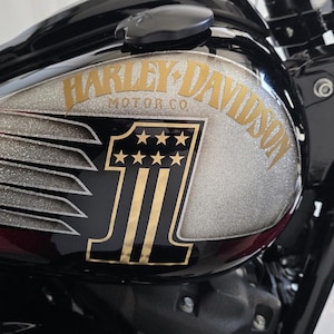 Logo-stickers, maat compatibel met Harley D-modellen, 1 paar, gehars, 3D-effect, voor tank, helm, zijzakken, zwart oranje