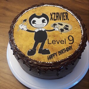 thumbnail image 2 of Edible Bendy And The Ink Machine Wafer Circle Cake Topper - 7.5" Handmade 2 of 2
