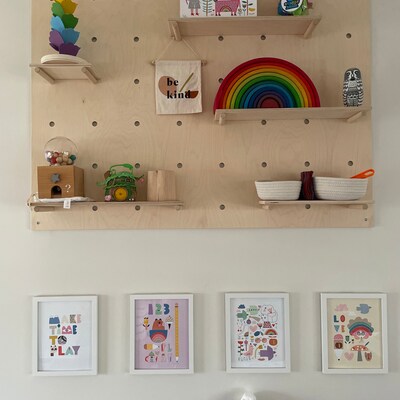 Modern Wooden Pegboard Wall Modular Floating Shelves for Playroom Gym ...