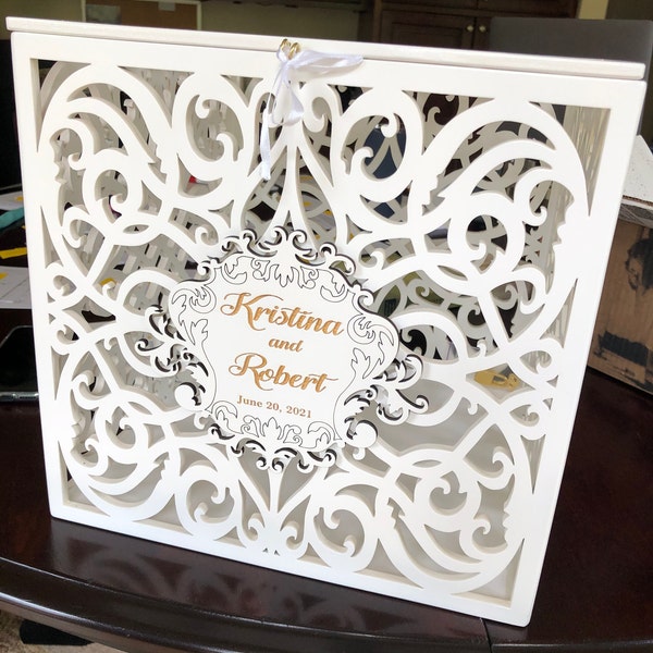 Gold Wedding Card Box With Slot Lock Wedding Money Box Rustic Card Box ...