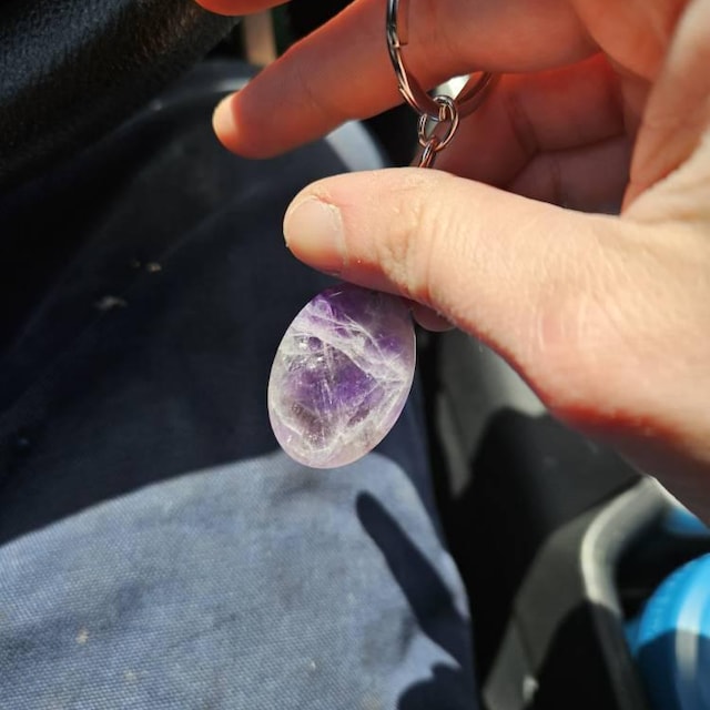 MINI Worry Stone Keychain - Green Aventurine, Clear/white Quartz