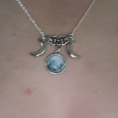 Collana Con Ciondolo Tripla Mezzaluna Luna Dea, Argento, Artigianale USA, Simbolo Pagano Wiccan