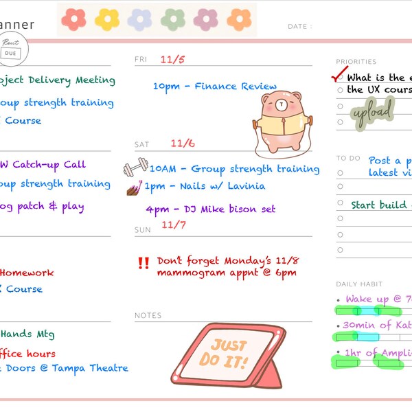 Undated Printable Weekly Planner Sheet | Digital | A4 + Letter - Etsy