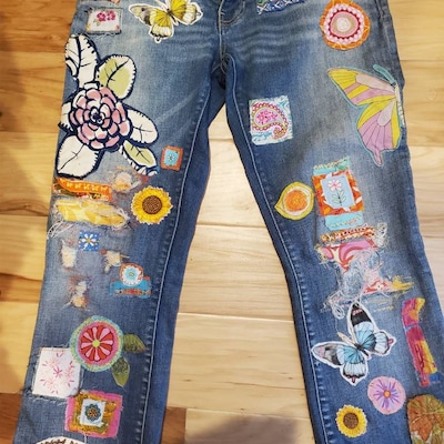 Hippie Boho Denim Patchwork Jean Skirt Made to Order - Etsy