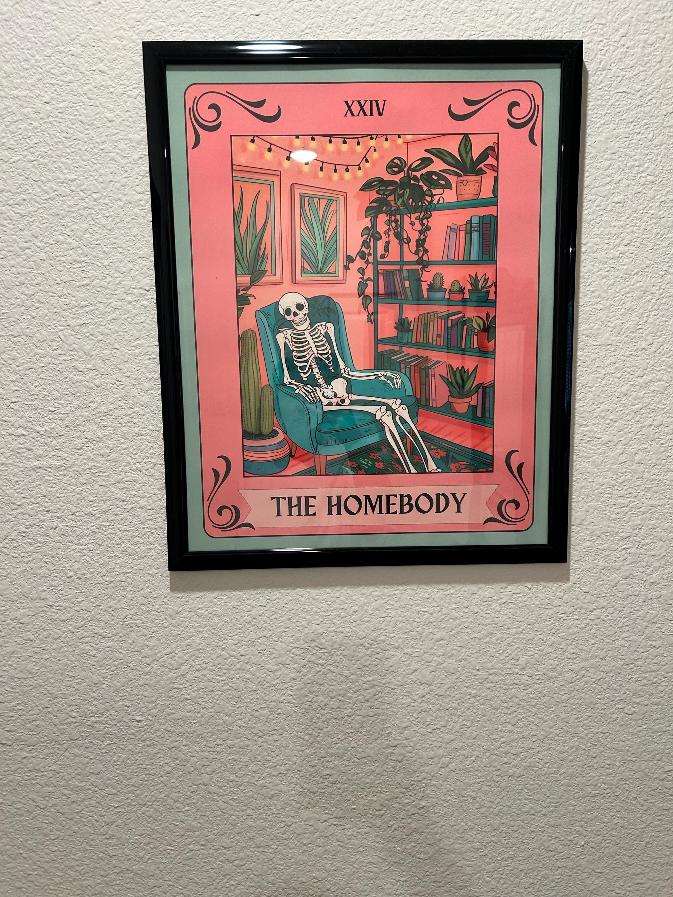 The Homebody Tarot Card - The Homebody Club Print - Spooky Print - Living Room Print - Cute Skeleton Print - Cute Spooky Print - Tarot Card