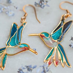 Hummingbird Earrings, Nature Inspired Fairycore Stained Glass