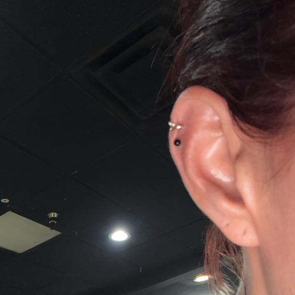 14K Solid Gold Diamond Rook Helix Hoop Earring, Gold Diamond Tragus ...