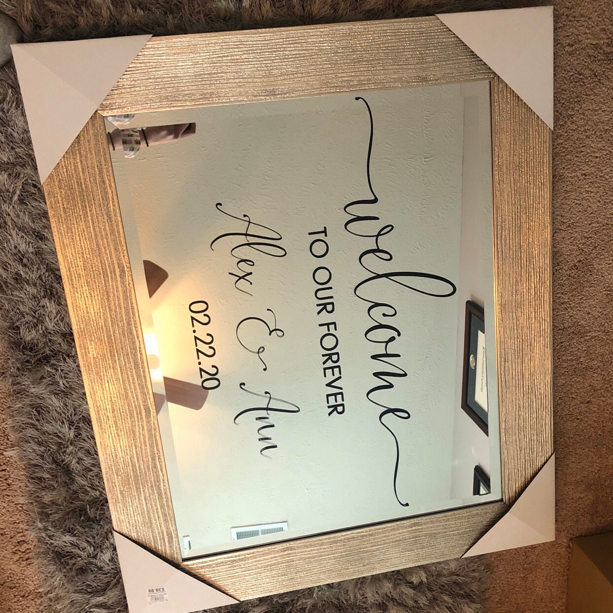 Wedding Decal for Mirror to our Forever with Names and Date