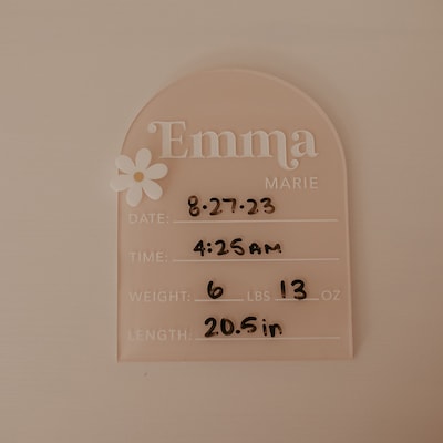 Bow Baby Name Plaque, Boho Baby Birth Announcement, Acrylic Name Plaque ...