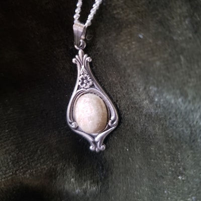 Temple Stone Oval Necklace Silver Free US Shipping - Etsy