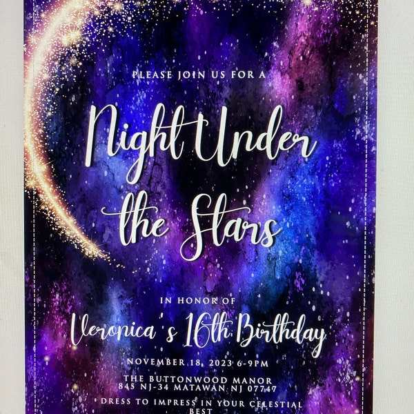 A Night Under the Stars Invitation, Printable Birthday Invitation ...