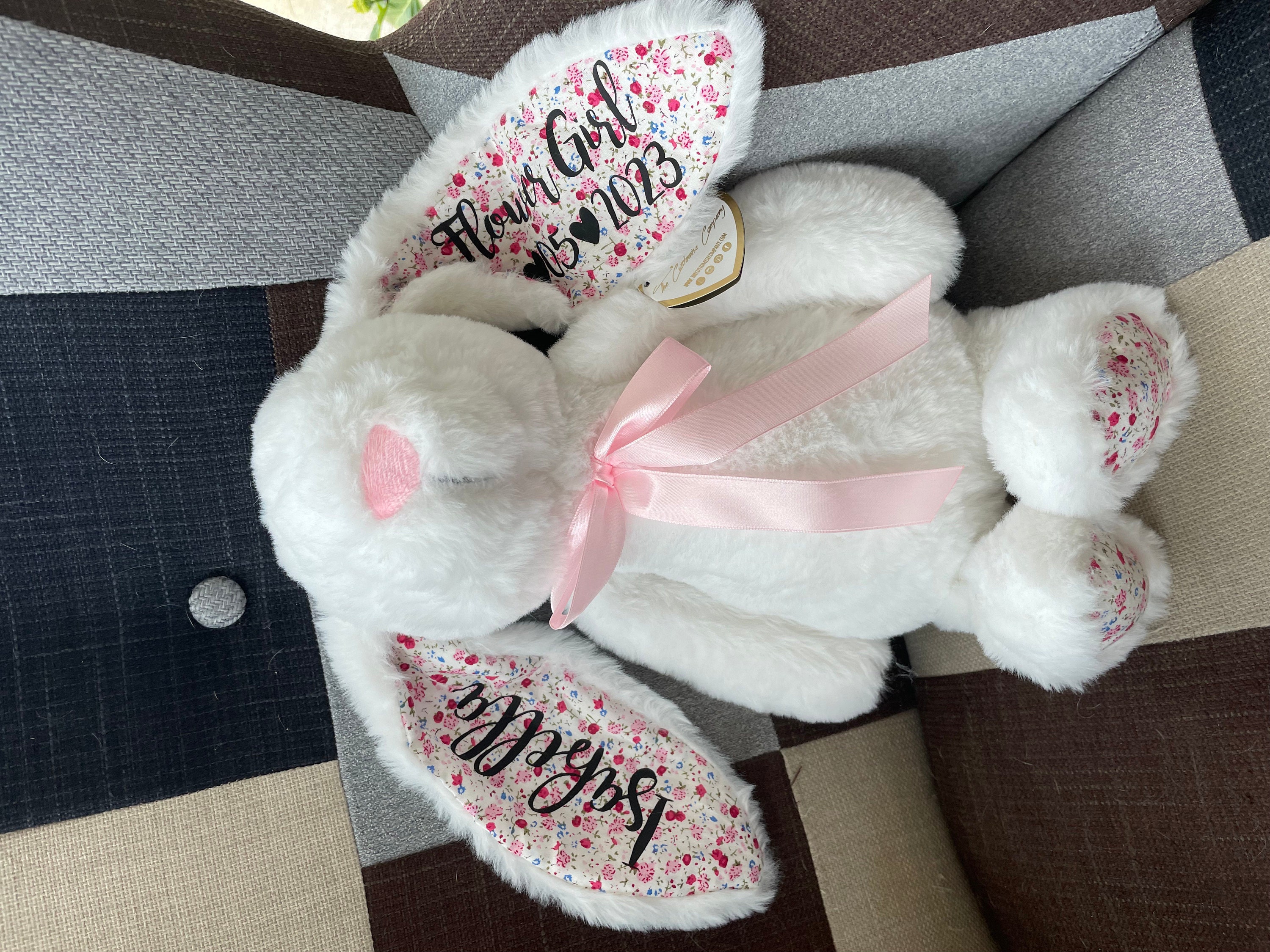 Flower Girl Gift, Flower Girl Proposal, Bridesmaid Proposal, Wedding Favors, Bridesmaid Gift, Personalised Bunny, Personalised Teddy Bear