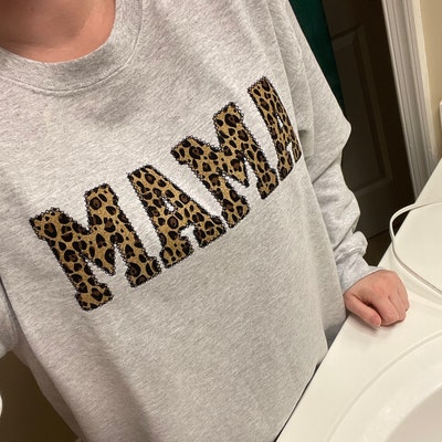 Mama Embroidered Leopard Print Applique Sweatshirt Simple Mama Pullover ...