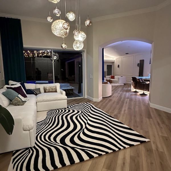 Round Rug, Abstract Round Carpet, White Round Rug Tufted Wool Circle ...