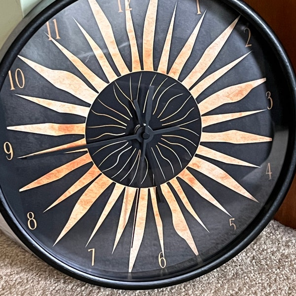 Retro Sunburst Wall Clock - Bohemian Decor, Host Gift, Decorative ...