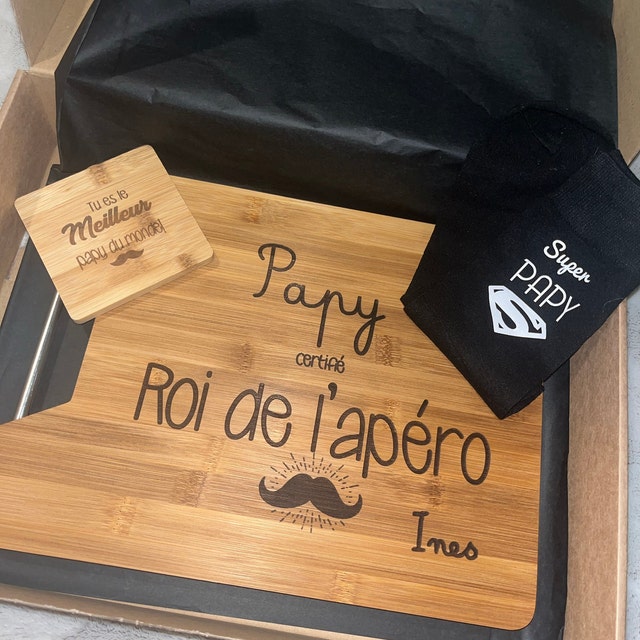 Planche à Découper En Bois Gravée – Cadeau Pour Grand-père, Papa – Idée Fête Des Pères, Anniversaire, Noël – Design Personnalisé Avec Message