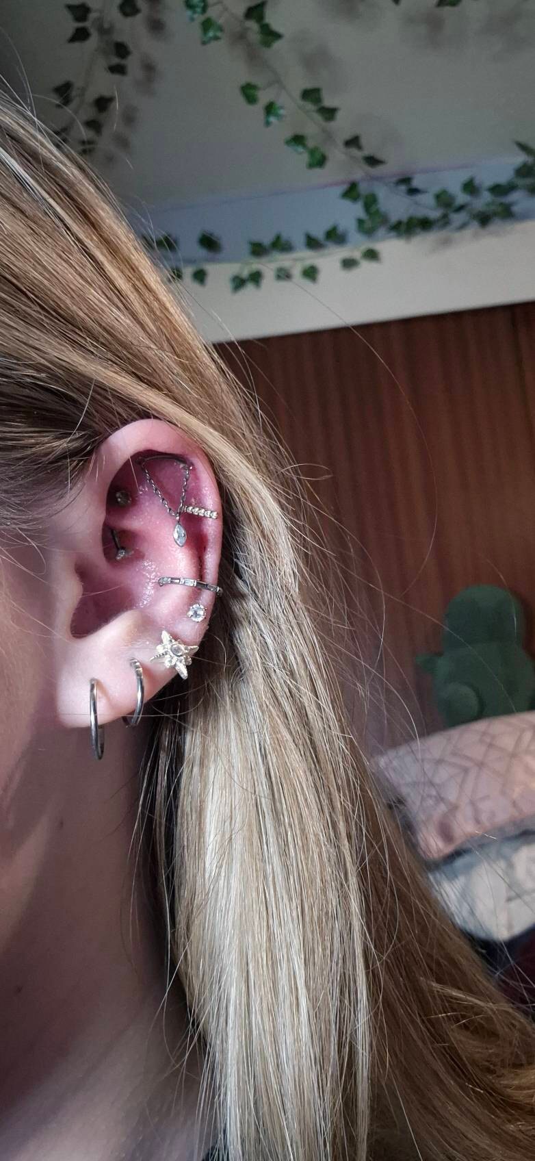 Titanium Vertical Dangle Hidden Helix Piercing, Threaded Flat Back Stud Earrings, Hidden Rook/Cartilage/Conch/Tragus/Helix Drop Earring