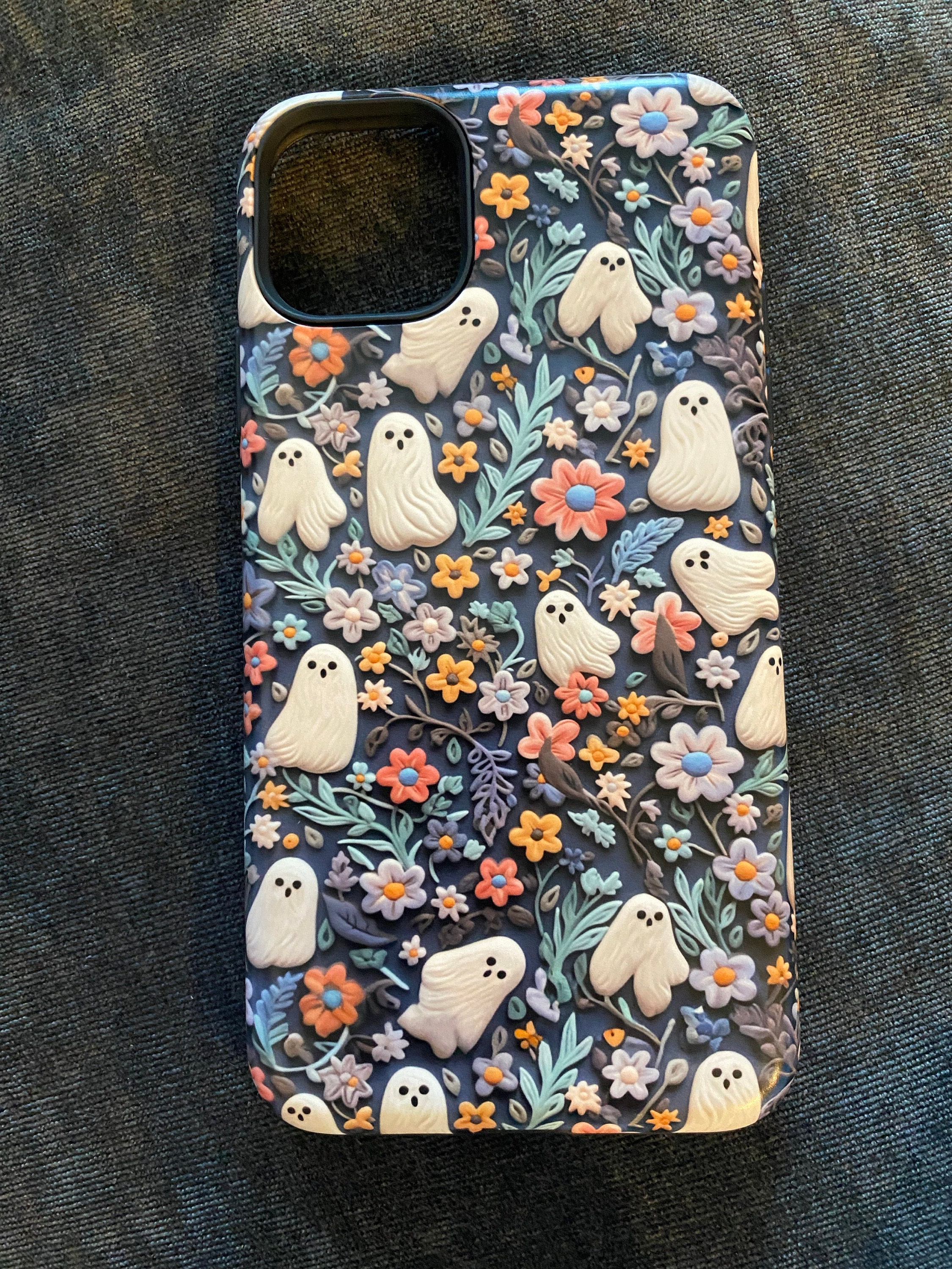 Ethereal Clay Effect Ghosts and Flowers Phone Case | Spooky Ghosts Floral Phone Case | Cute Halloween | MagSafe | iPhone | Pixel | Samsung