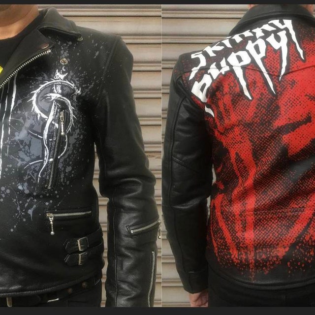 CUSTOM Hand-painted Bloody KMDFM Hau Rack Leather Jacket