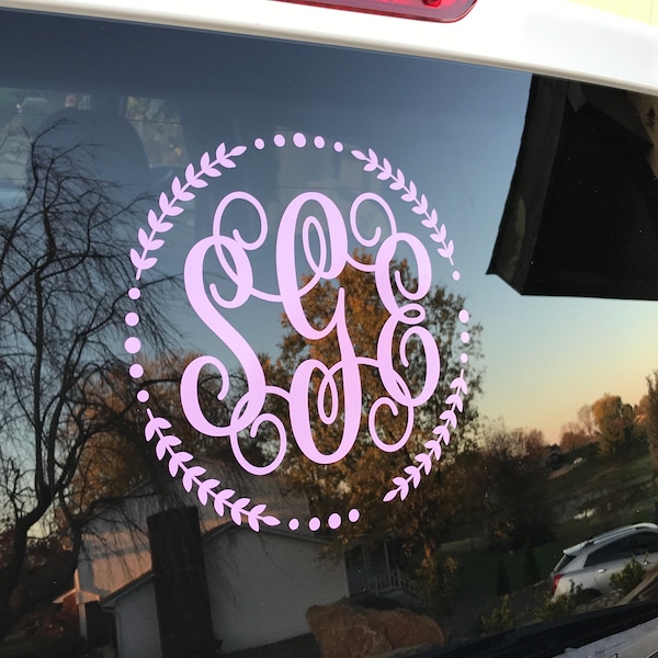Custom Circle Vine Monogram Car Window Decal - Personalized Initials ...