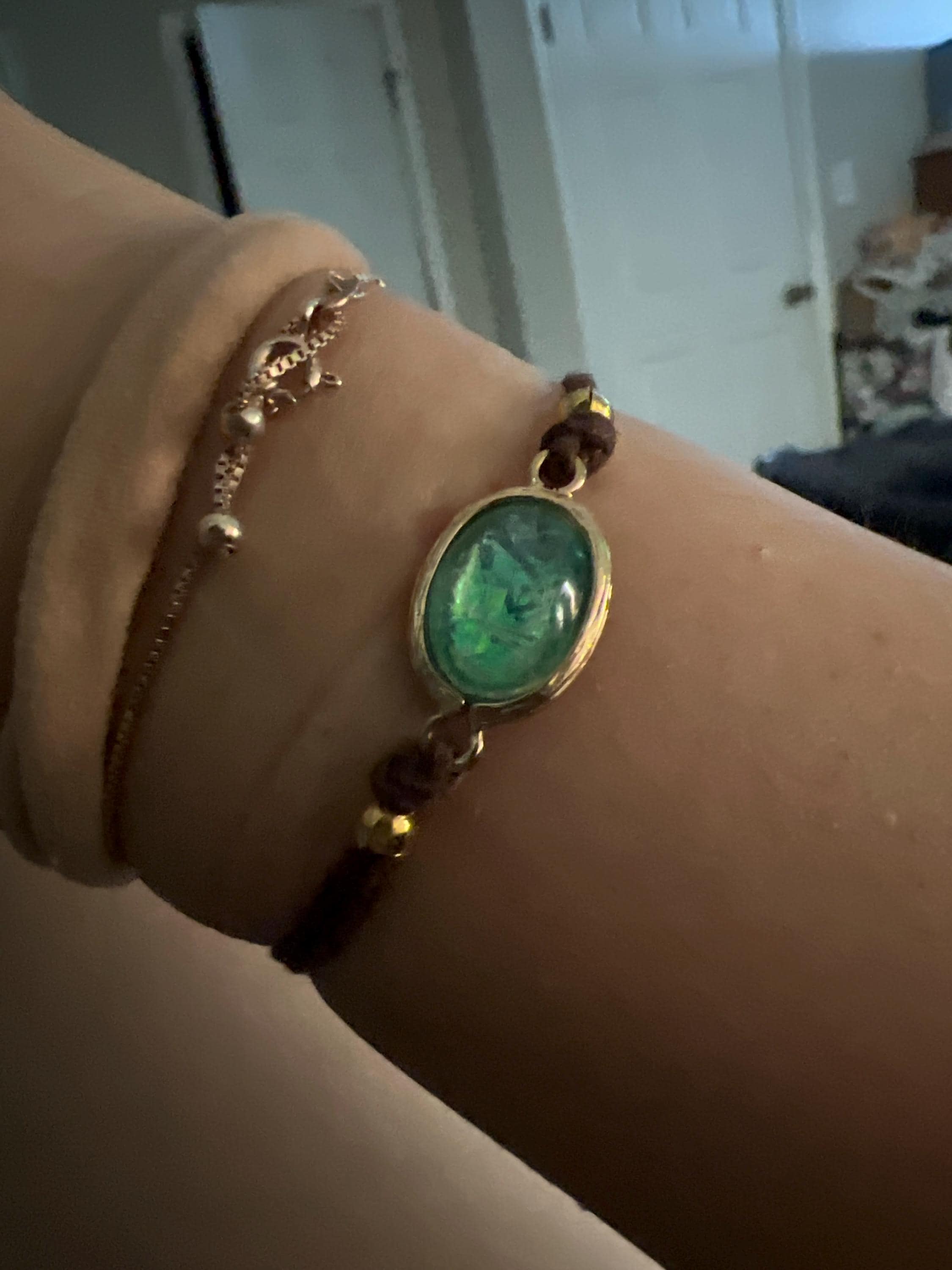 Blue or White Hawaiian Opal Adjustable Bracelet Handmade Beach Surfer Jewelry Handmade Boho Gift for Her