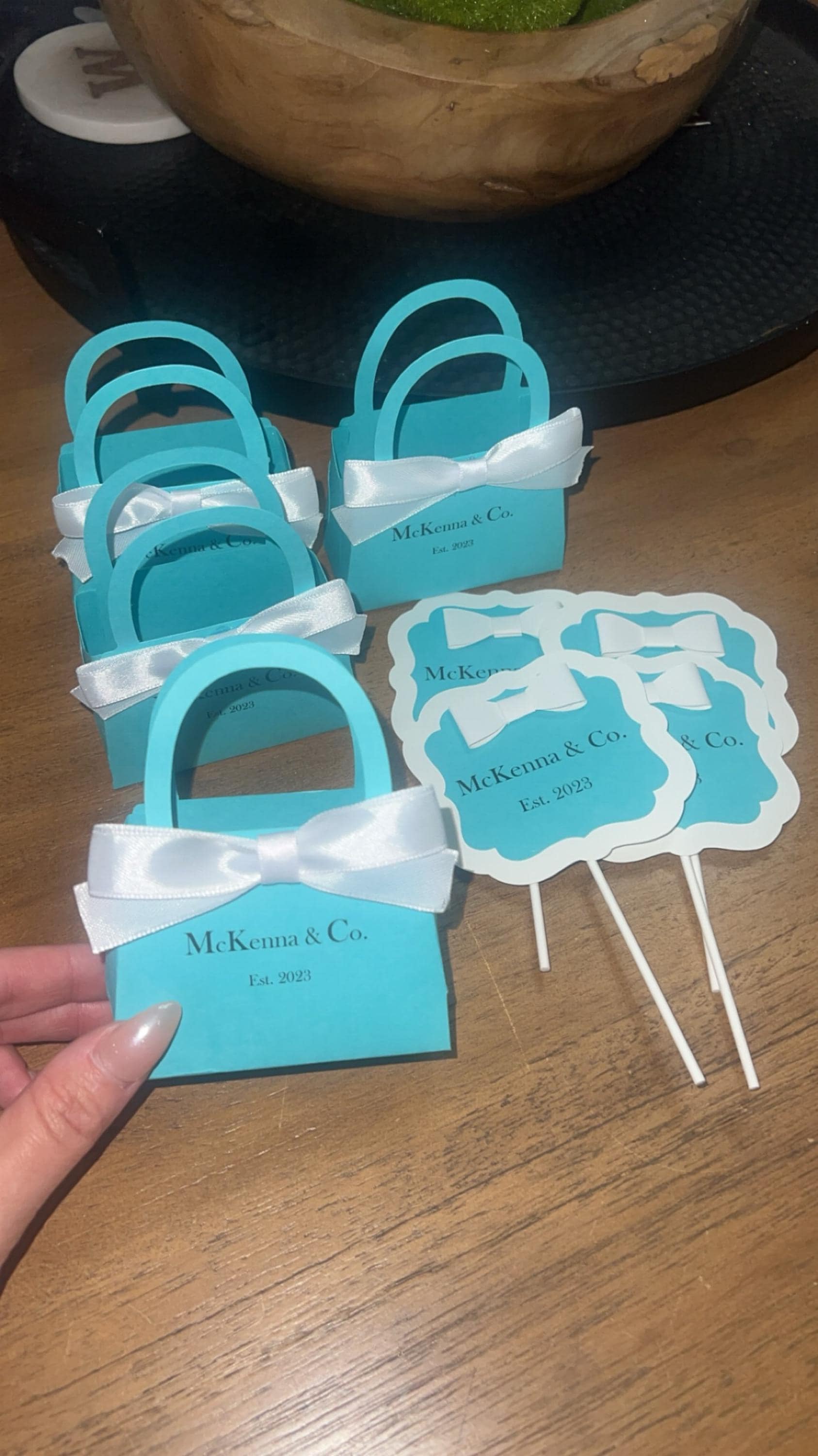 Personalisierte Mini-Geldbörse, Rotkehlchen-Ei-Farbe mit weißer Schleife. Babypartys, Brautpartys, Verlobungen, Sweet 16, Hochzeitssüßigkeiten, 10er-Set