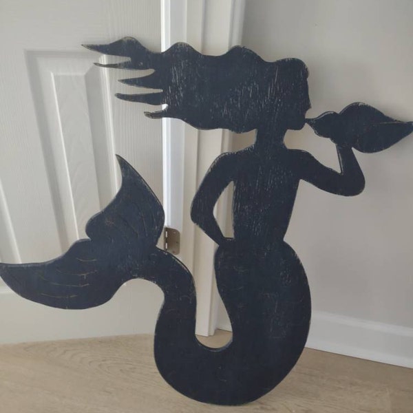 Mermaid Decor Wooden Coastal Decor Sitting Mermaid Wall Art for Her ...