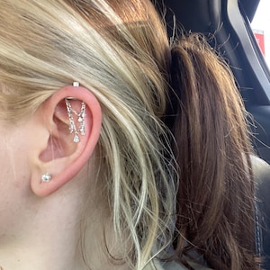 Silver Dangling, Chain CZ Studs, Minimalist Stud, CZ Helix Piercing, Chandelier Piercing, Delicate Jewelry, GeometricPiercing, Gift for Her
