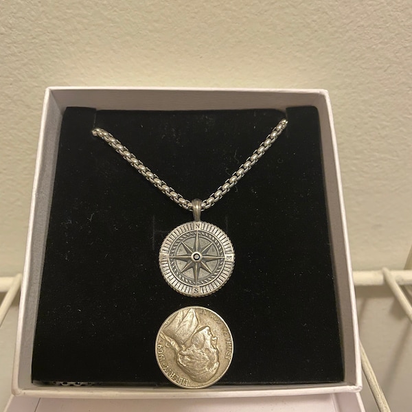 Silver Engravable Compass Men's Engraved Compass Pendant Necklace in Silver • Personalized Names ...