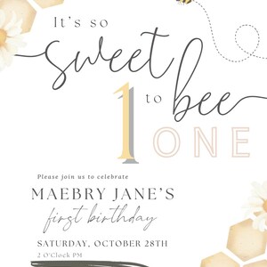 First Bee Day Birthday Inviation 1st Bee-day Party Invite First ...