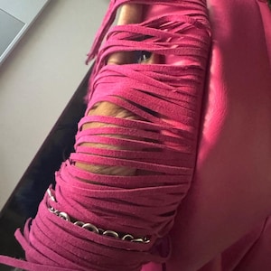 Leather Fringe Fuscia 10 Inch Length With 1/2