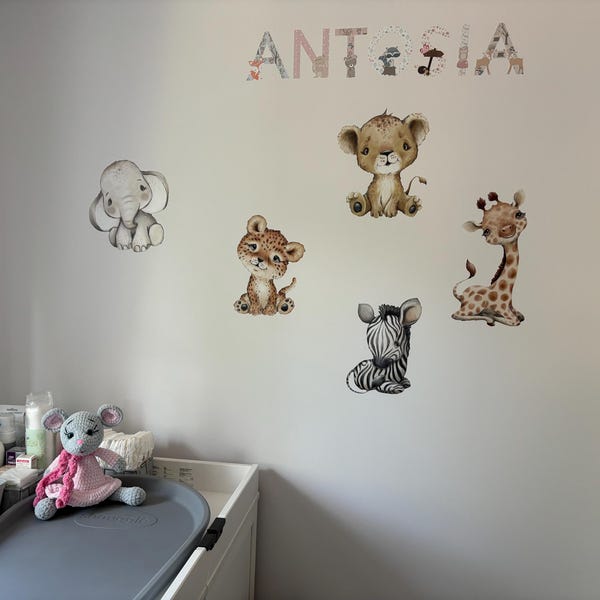 Baby Giraffe Lion Elephant Wall Sticker | Jungle Animal Nursery Decor ...