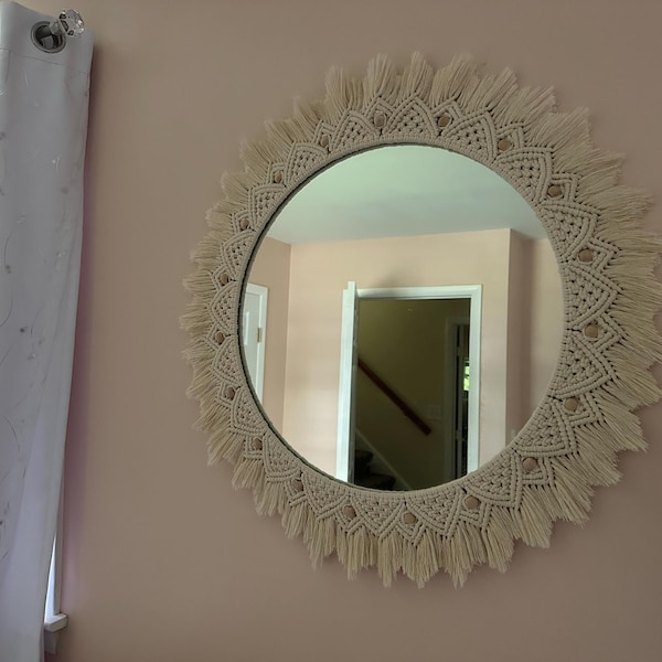 Natural Jute Mirror,round Large Boho Wall Mirror, Handmade Bohemian