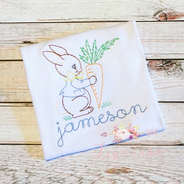Bunny and Carrot Machine Embroidery Design 4x4 and 5x7 BOTH