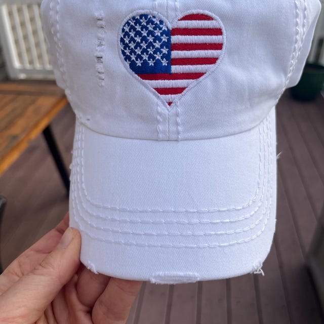 american patriotic heart baseball hat, new condition Blue With Patriotic Heart Design 100% Cotton Unisex  main image 3