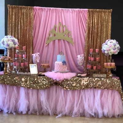 Custom Name Gold Glitter Tiara Cutout Backdrop Girls Pink and Gold ...