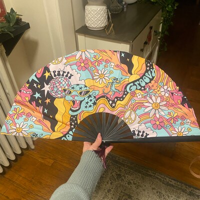 Boots On The Ground Fan,Large Holographic Folding Hand Fan Iridescent Clack Hand Fan,Foldable Craft Holding Laser Colors Hand Fan,for