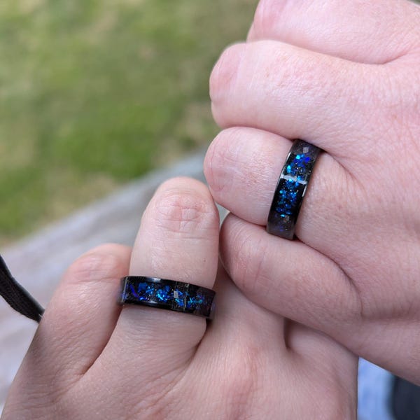 Black Opal Ring His And Her Piece Real Meteorite Ring Opal