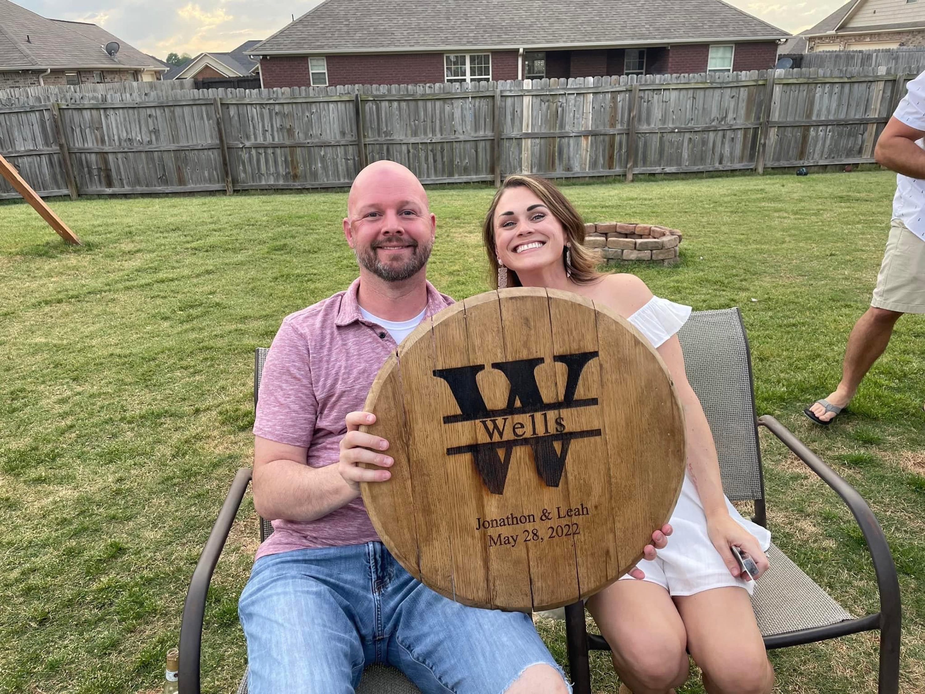 Personalized Wedding Welcome Sign Gift, Custom Newlywed Guestbook Sign Made from Tennessee Whiskey Barrels, Holtz Leather Wedding Sign